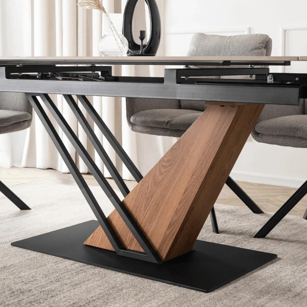 Kihúzható kerámia étkezőasztal 180–240 cm méretben, fehér márvány/tölgy színben REX 2