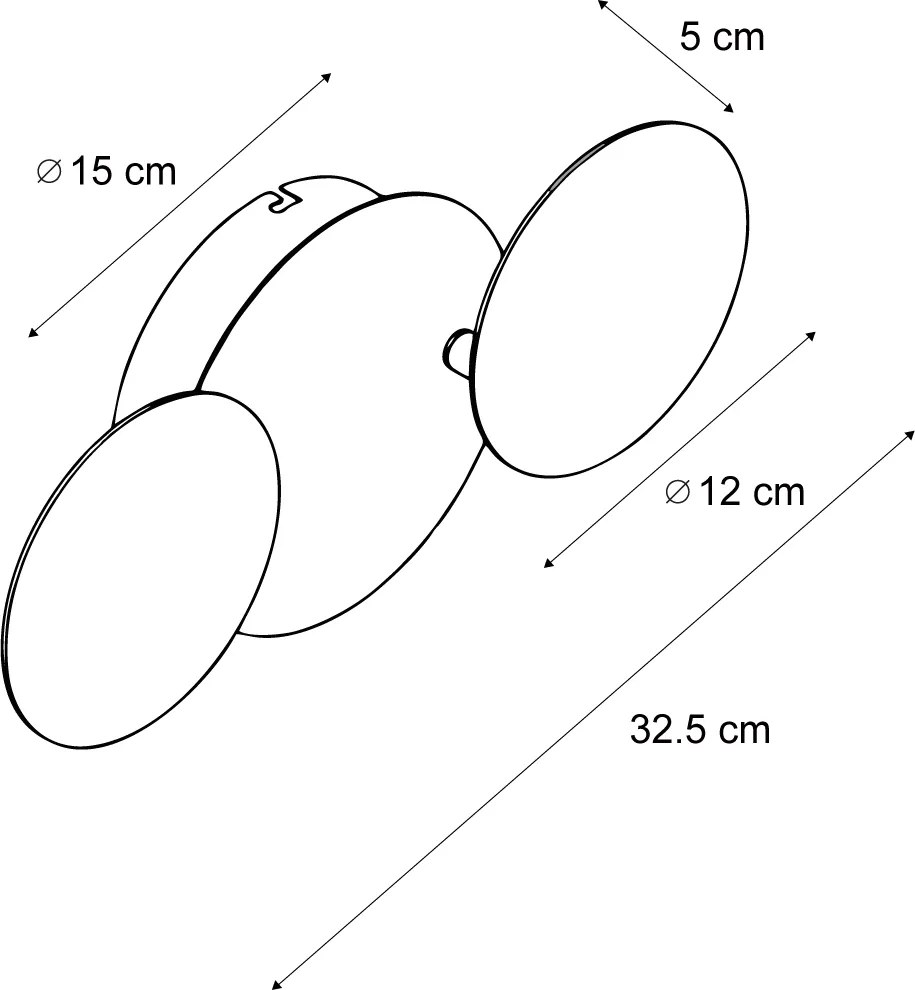 Modern fekete fali lámpa arany színnel, LED-del, 3 lépésben dimmelhető, 3 égős - Sunrise 3