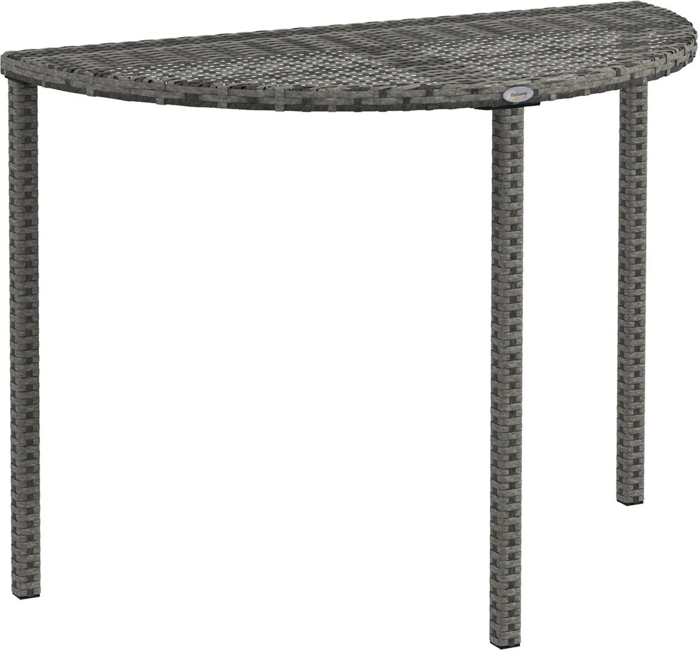 Outsunny Balkon Asztal Kerti Oldalsó Asztal Kültéri Bútor Félkör alakú Rattan Fém Szürke 100 x 50 x 74 cm | Aosom
