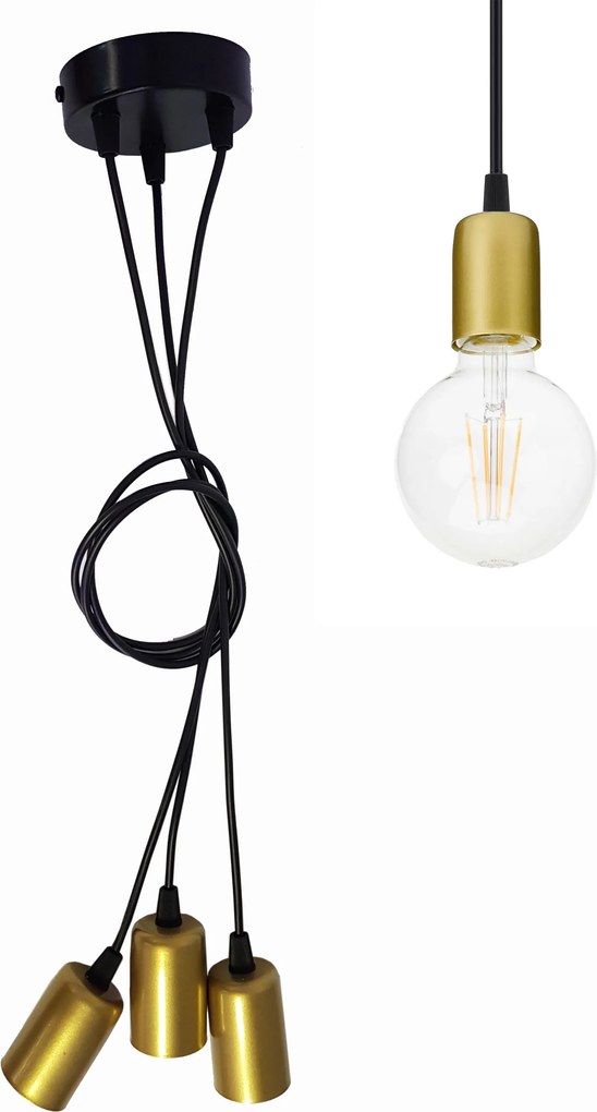 Zwis Edison Loft függesztett mennyezeti lámpa 3x E27 fekete-arany