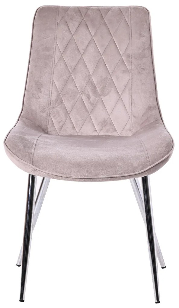 Scaun de masă elegant, cu tapițerie din catifea gri și picioare cromate