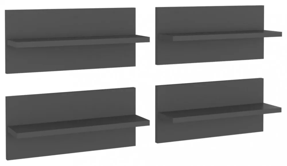 4 db szürke szerelt fa fali polc 40 x 11,5 x 18 cm