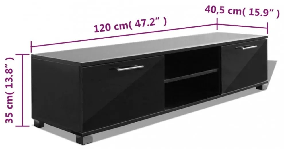 magasfényű fekete TV-szekrény 120 x 40,5 x 35 cm