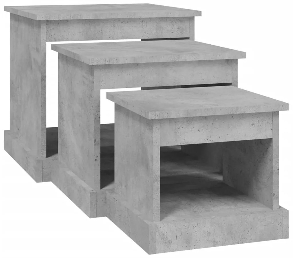 3 db betonszürke szerelt fa dohányzóasztal