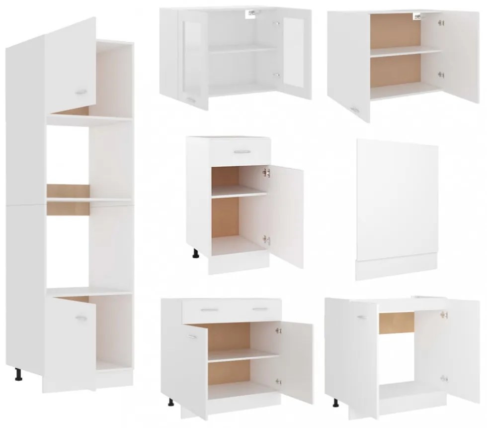 Lyon 7 részes fehér szerelt fa konyhai szekrénygarnitúra