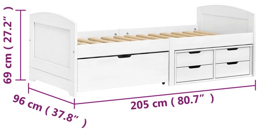IRUN fehér tömör fenyőfa kanapéágy 5 fiókkal 90 x 200 cm