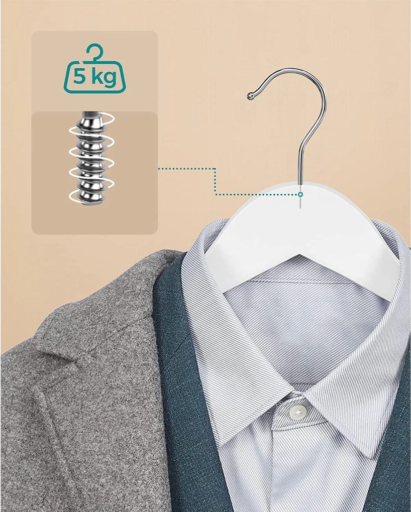 Faakasztók, 10 db -os csúszásmentes vállfák, fehér