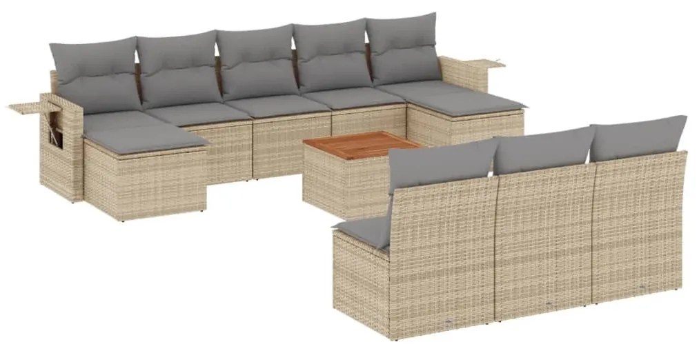 11részes vegyes bézs polyrattan kerti ülőgarnitúra párnákkal