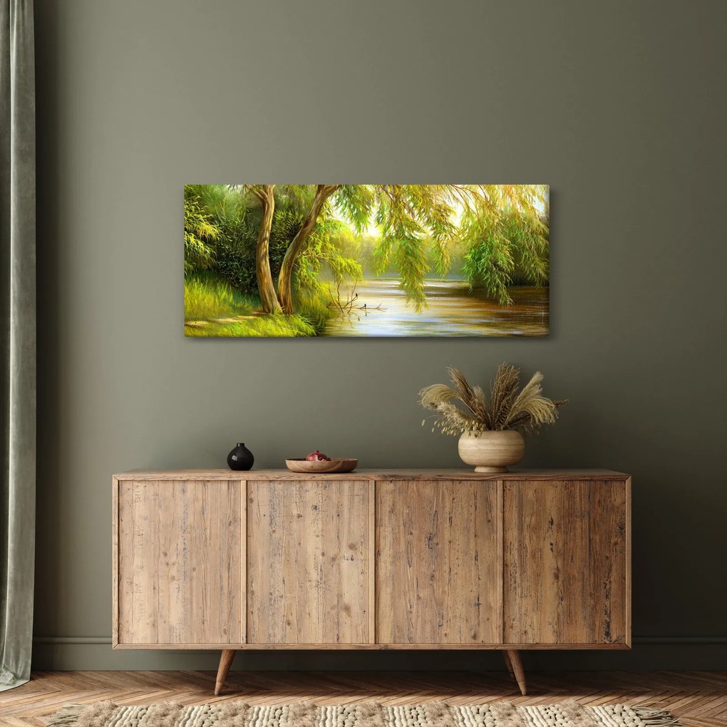 Kép - fűzfa a tó mellett, olajfestmény (120x50 cm)