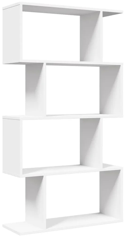 4 szintes fehér szerelt fa elválasztó könyvespolc 70x24x129 cm