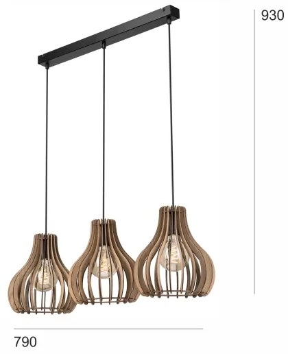 Csillár zsinóron TUCCI 3xE27/15W/230V tölgy/fekete