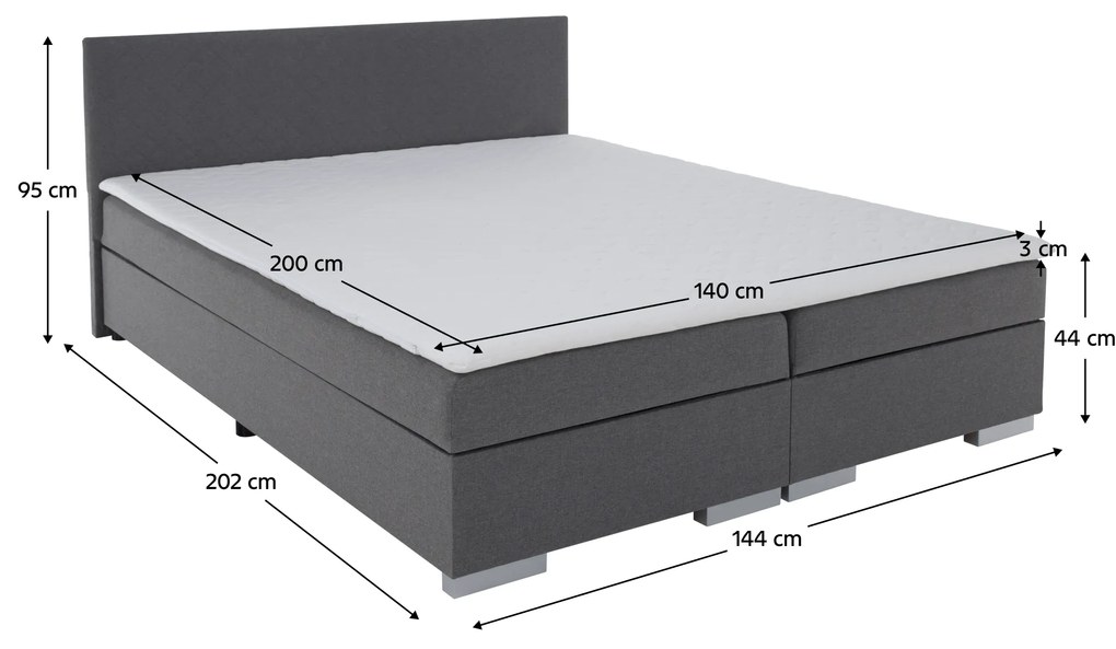 Boxspring ágy, szürke, 140x200, ADARA