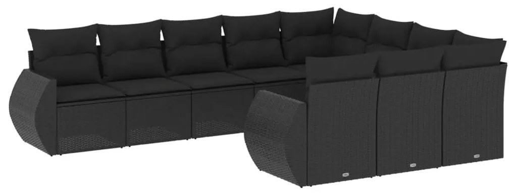 vidaXL 10 részes fekete polyrattan kerti ülőgarnitúra párnákkal