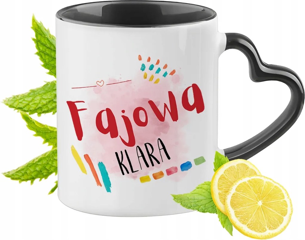 Klára számára Fekete Bögre Szív Alakú Füllel Ajándék