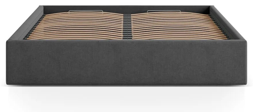 Antracitszürke kárpitozott ágyneműtartós-ágytámla nélkül franciaágy ágyráccsal 180x200 cm Susan – Micadoni