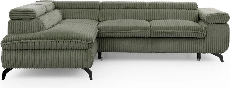 Zöld kordbársony sarokkanapé (bal oldali-L alakú) Marbeya – Ropez