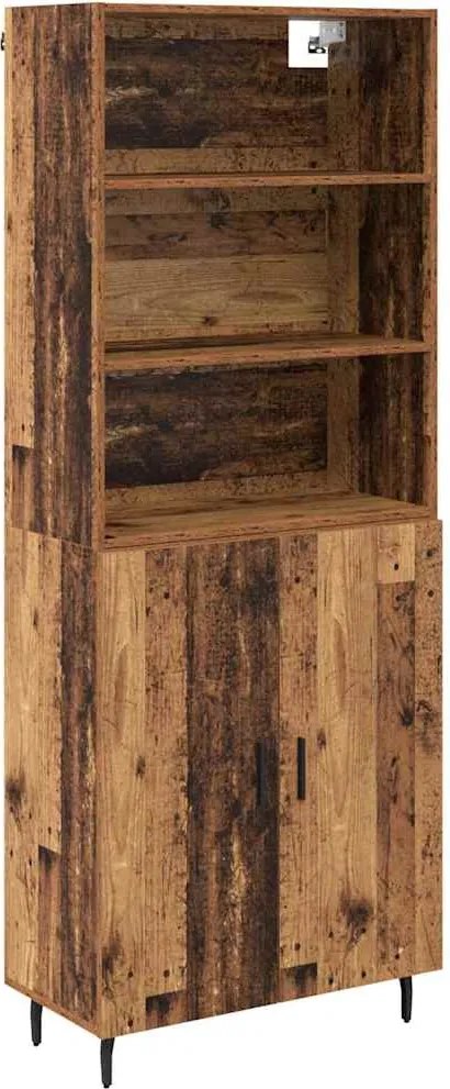 vidaXL Magasfiú Öreg fa 69,5 x 34 x 180 cm Műanyag Fa és Üveg