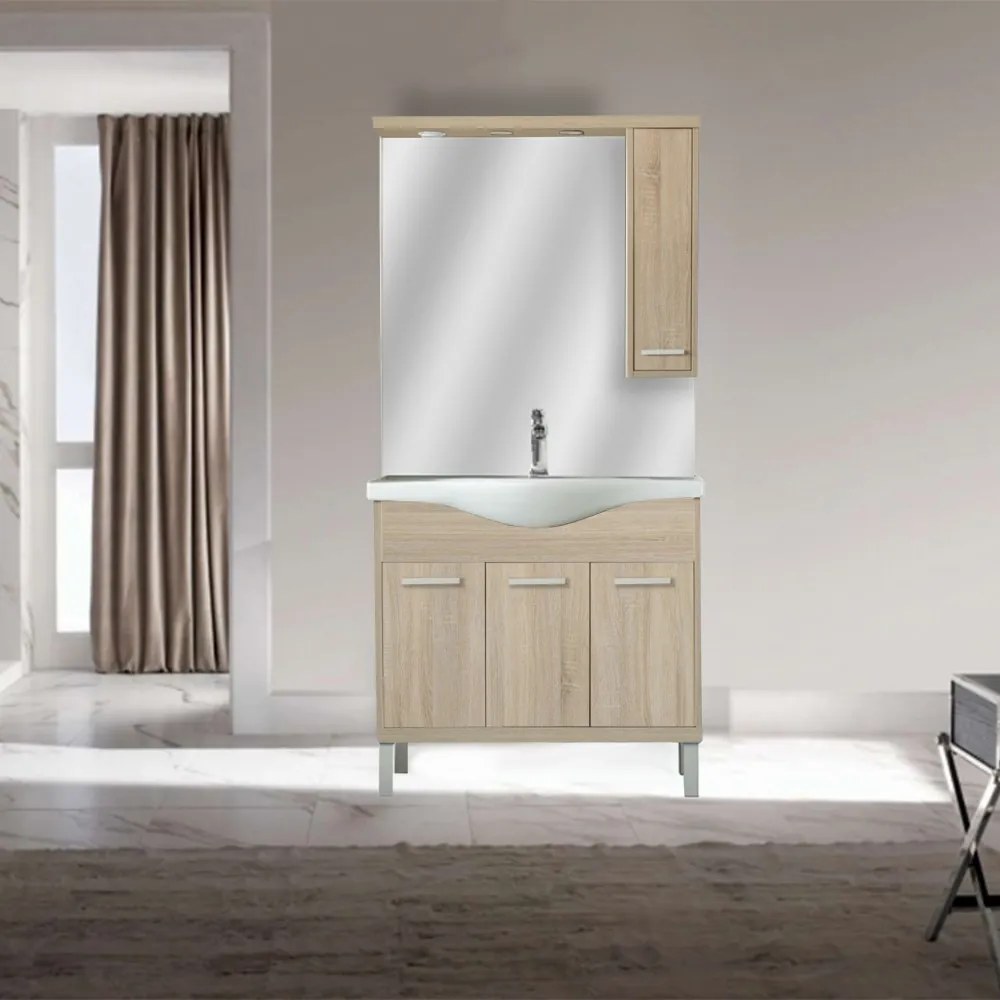 Nerva 85 cm-es bútorhoz alsószekrény, mosdóval, Sonoma tölgy