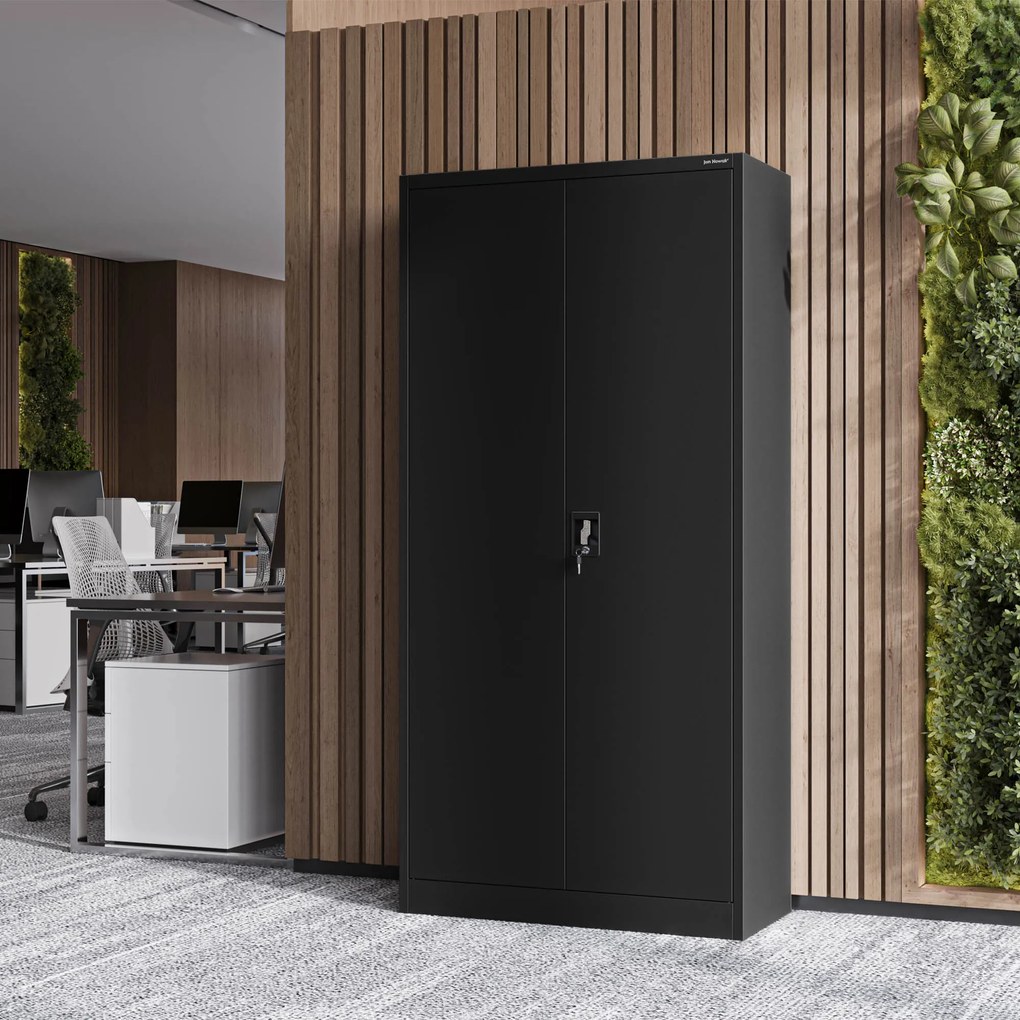 Fémszekrény DAWID, 900 x 1850 x 450 mm, All Black: fekete