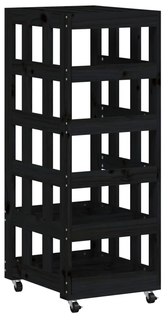 fekete tömör fenyőfa rönktároló kerekekkel 40x49x110 cm