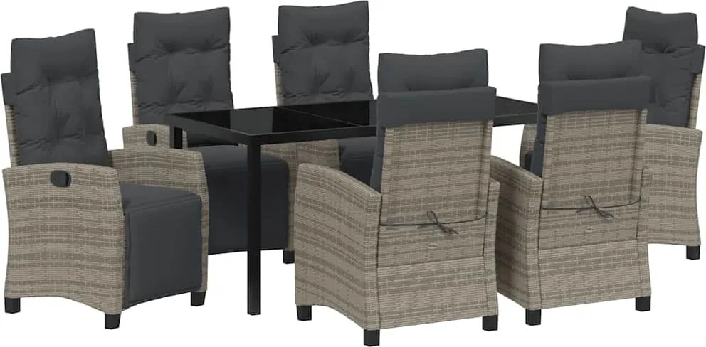 vidaXL Kert étkező szett párnával 7 pcs Szürke polirattan