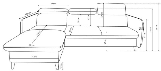 NISA kinyitható L-alakú sarokkanapé tárolóval, szürke, jobb oldali