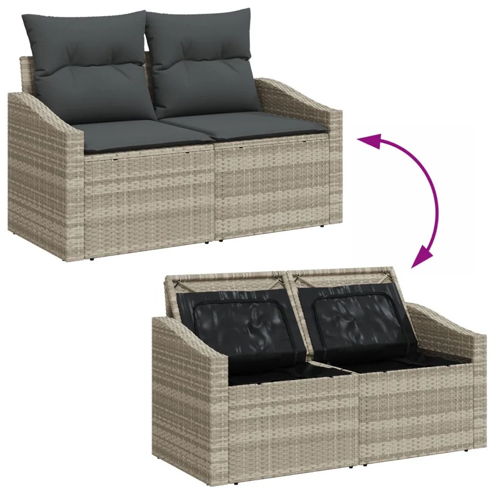 8 részes kerti étkezőszett párnákkal világosszürke polyrattan