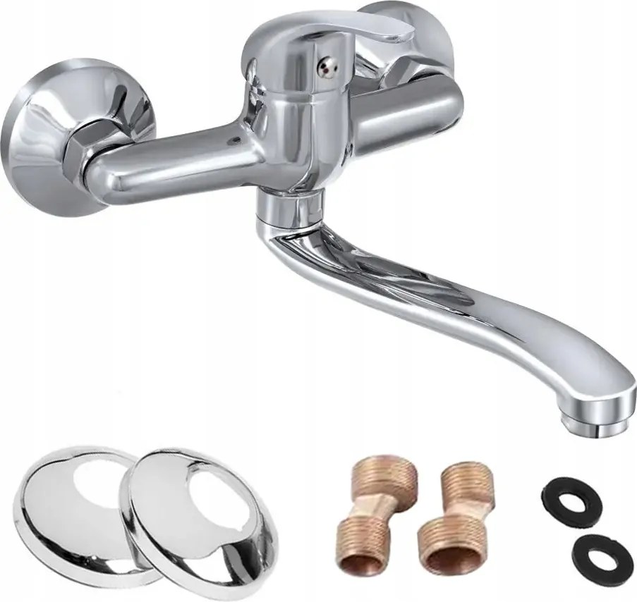 Forgatható Fali Konyhai Csaptelep Hosszú Kifolyócsővel Mosogatóhoz 150 Króm