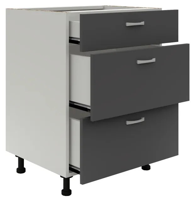 Benita 3 fiókos Alsó konyhaszekrény Antracit-Fehér 60x50x80 cm