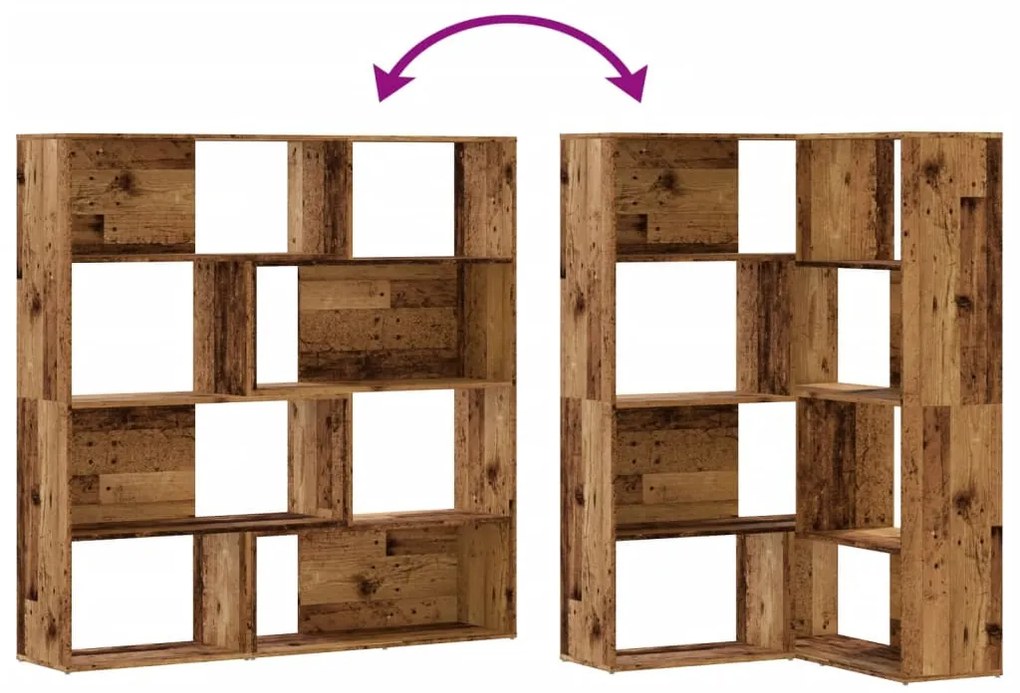4 szintes antik fa szerelt fa sarokkönyvespolc 85 x 85 x 140 cm