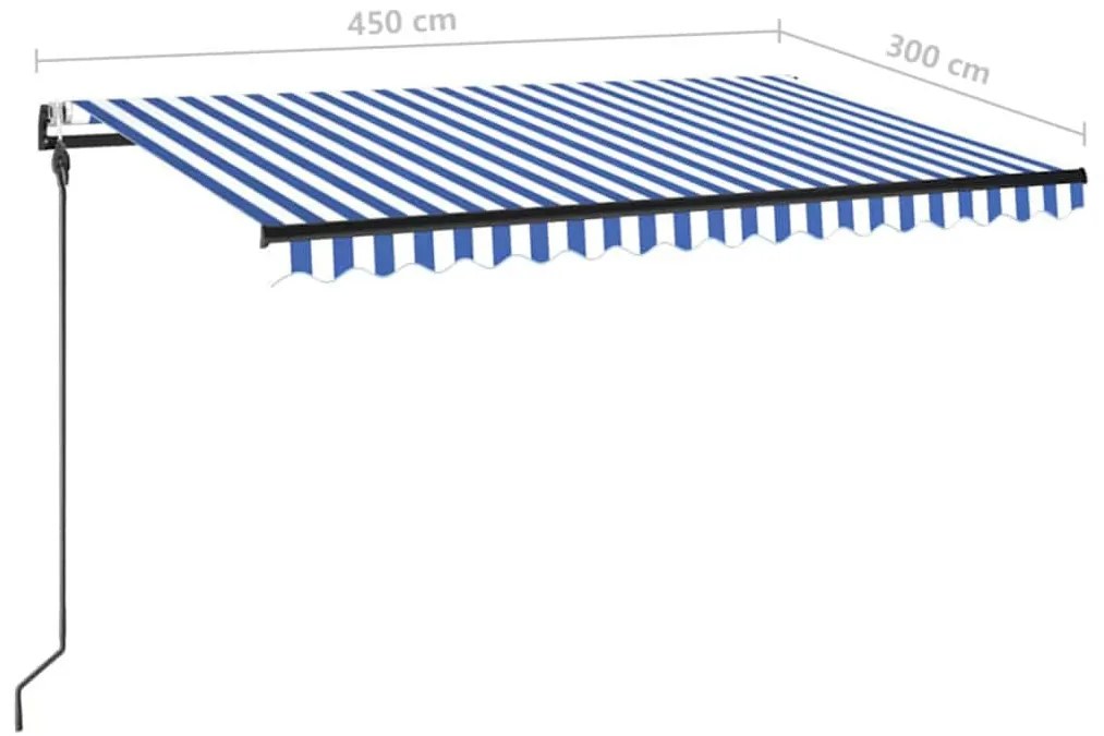 kék/fehér automata szélérzékelős és LED-es napellenző 450x300cm