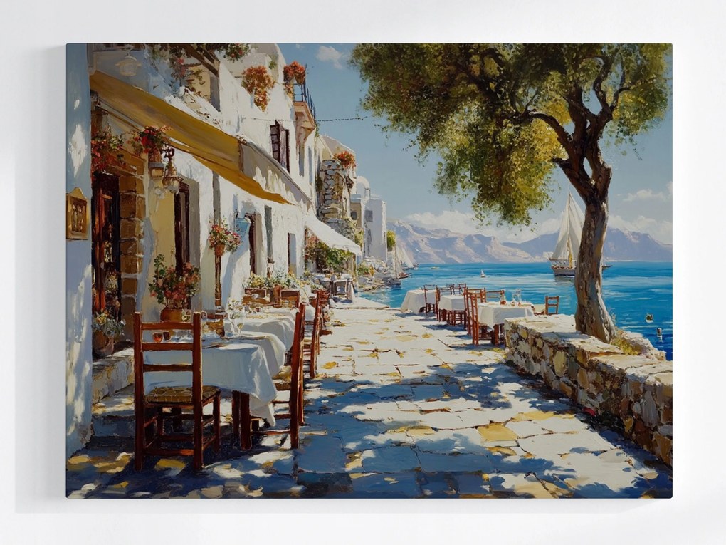 Poszter Mediterrán Város Víz Kávézó Csónak 80x60