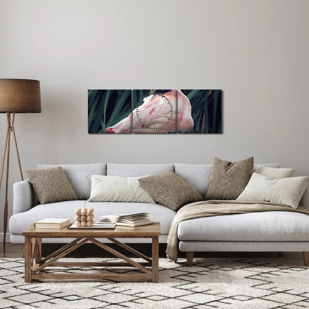 Kép - Flamingó (órával) (90x30 cm)