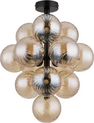 Globo 56146D Mennyezeti lámpa, fém matt fekete, borostyánszínű üveggolyók, ø: 395mm, M: 500mm, 13x G9 LED 4W 230V izzók nélkül