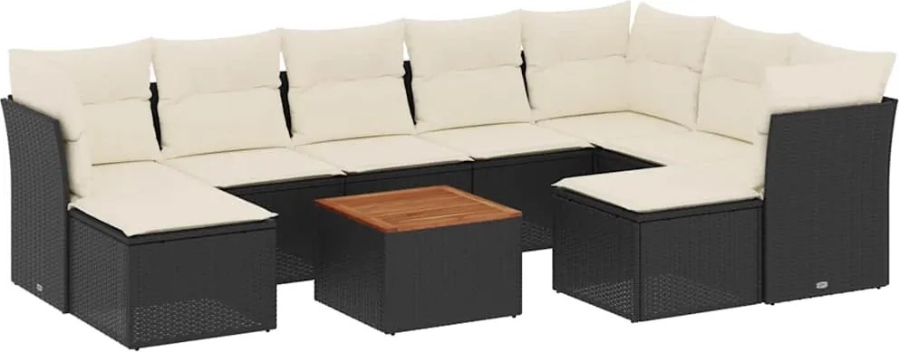 vidaXL 10 részes fekete polyrattan kerti ülőgarnitúra párnákkal