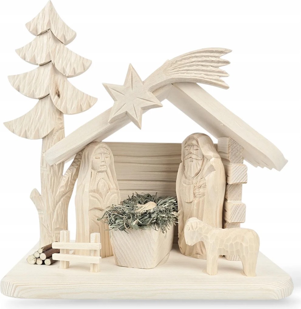 Fából készült Karácsonyi Kézzel Faragott Karácsonyi Betlehem *24x23 cm.
