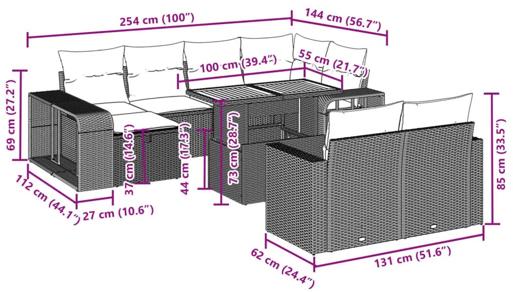 11 részes szürke polyrattan kerti ülőgarnitúra párnákkal