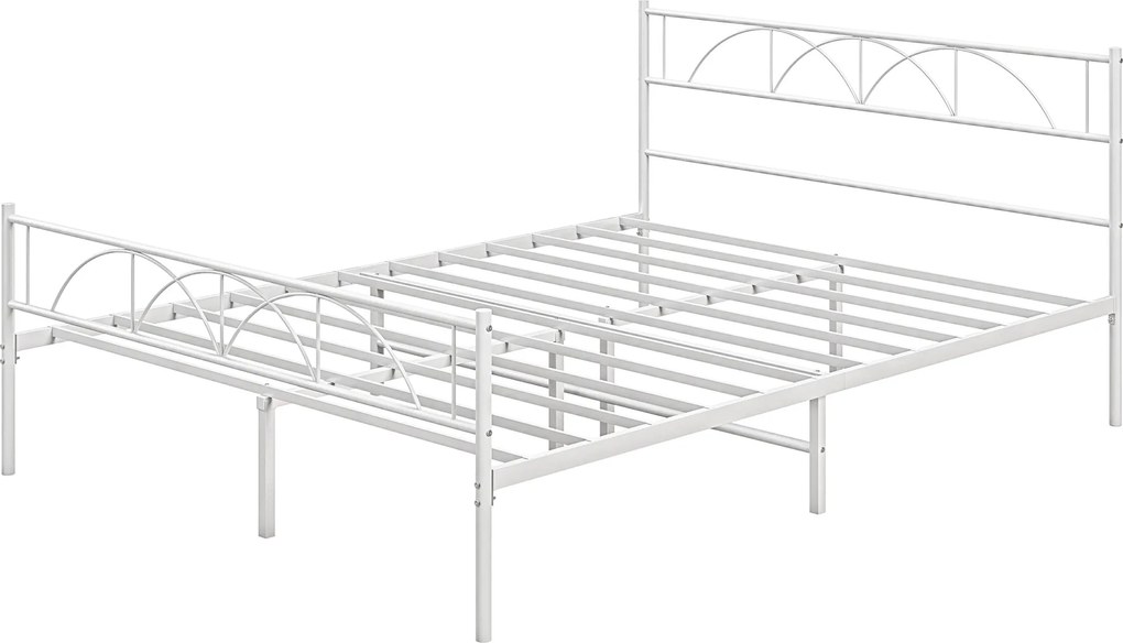 HOMCOM 135x190 cm-es Dupla Ágykeret Fejtámlával, Acél Lécsekkel és Tárolóhellyel 330 kg Teherbírással - Fehér | Aosom