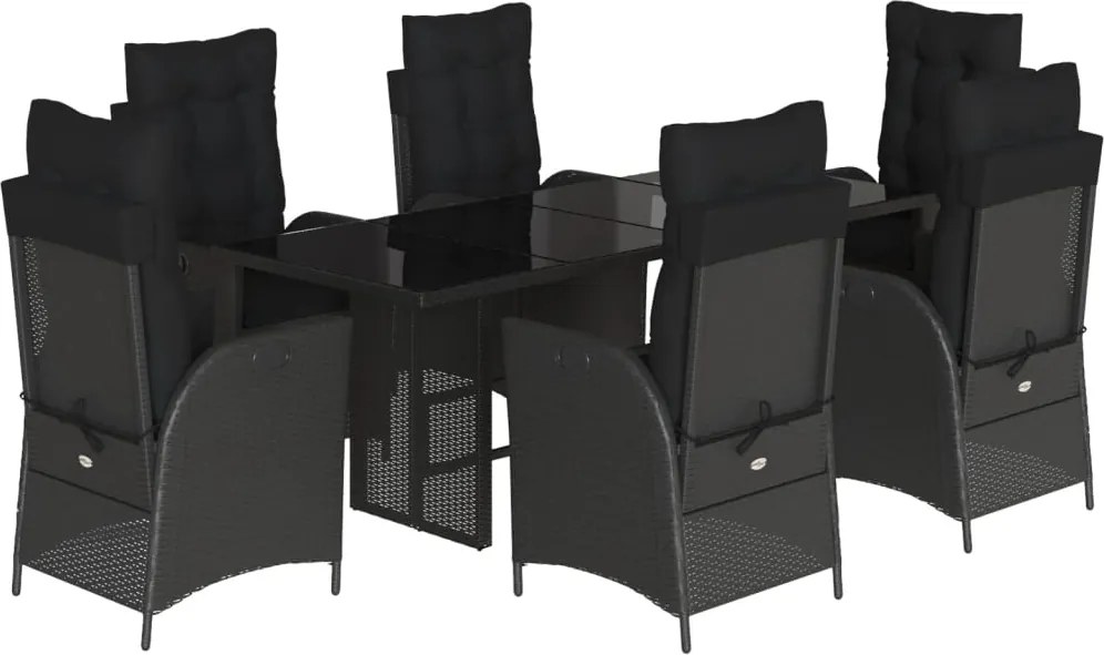 vidaXL 7 részes fekete polyrattan kerti étkezőgarnitúra párnával