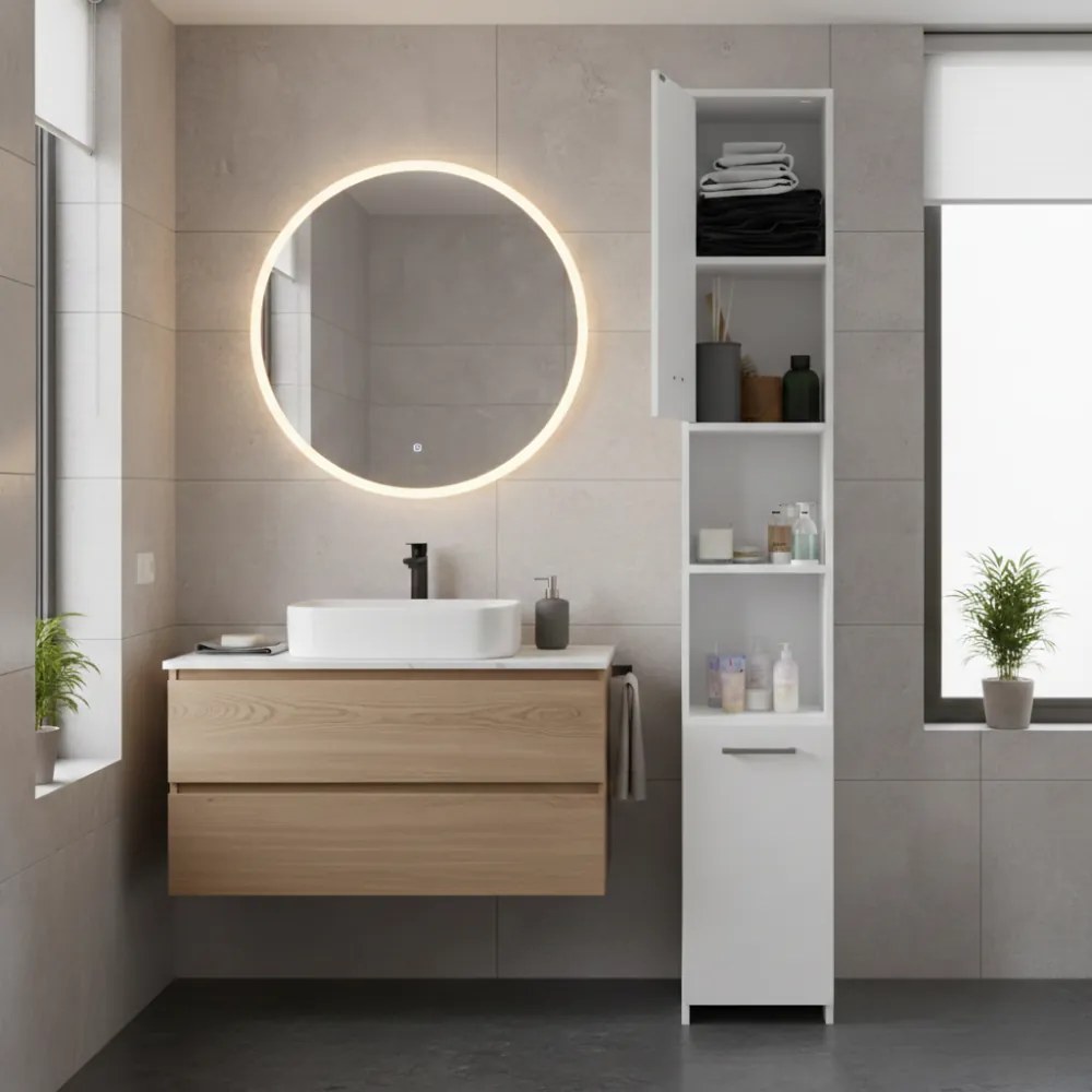 SILKE magas fürdőszobai szekrény, 180×30×30cm, fehér Casaria