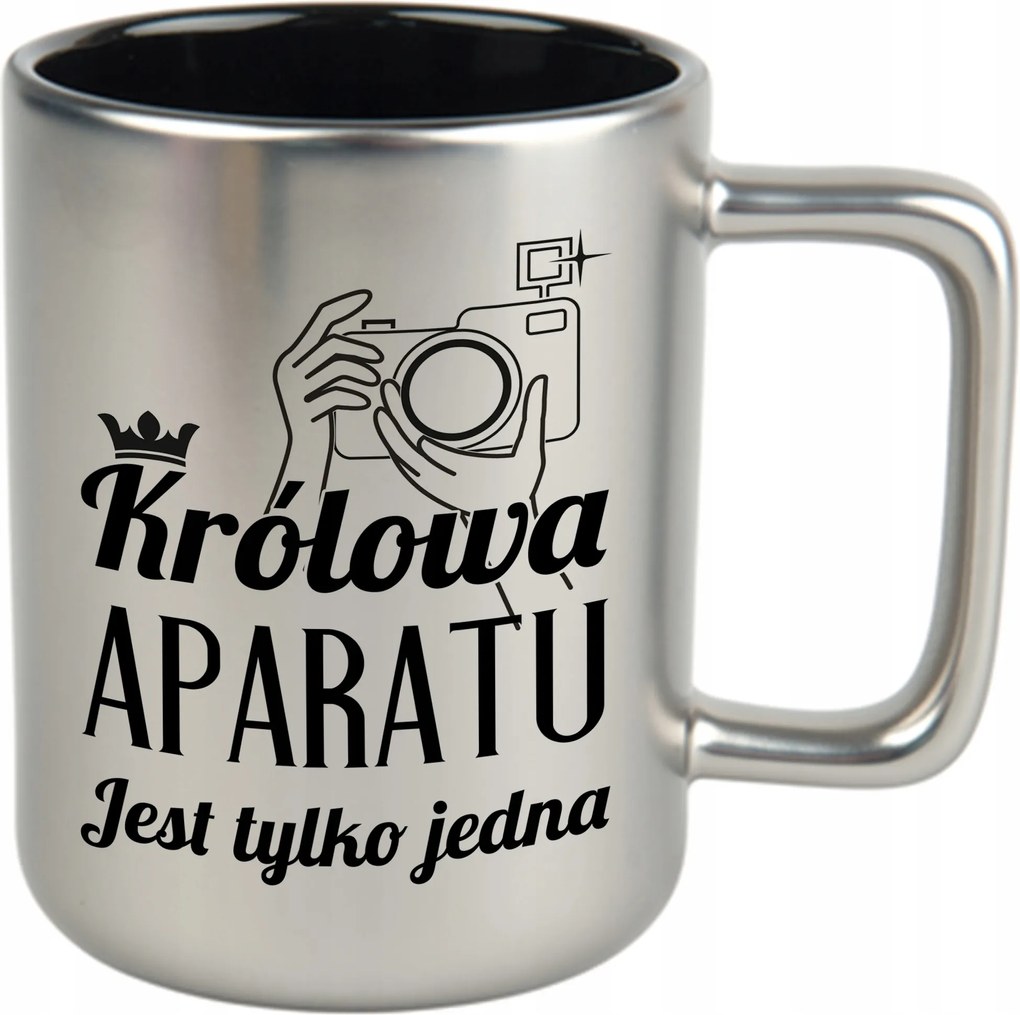 Bögre Matt Ezüst Fekete Belső 360ml Vicces Ajándék Kamera Királynő