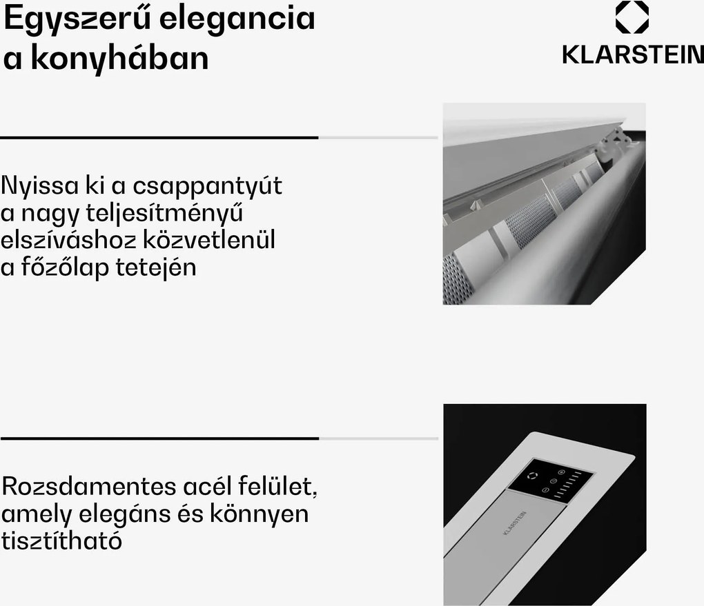 Klarstein Brisa, páraelszívó 90 cm, kihúzható, rozsdamentes acél, 710 m³/h, A+