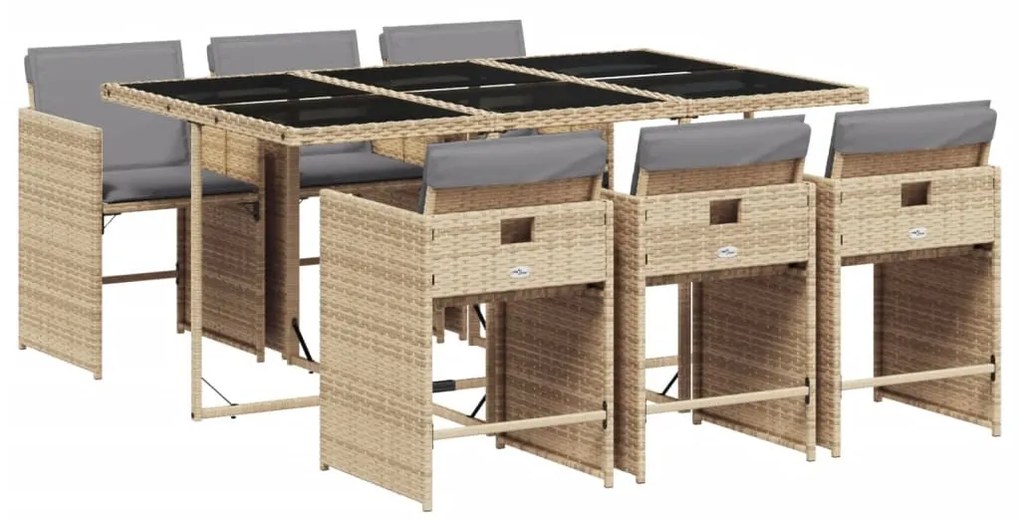 vidaXL 7 részes vegyes bézs polyrattan kerti étkezőgarnitúra párnákkal