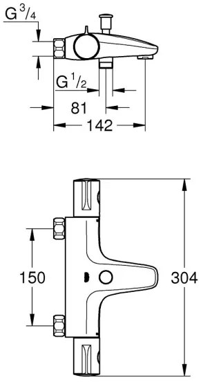 GROHE 34756000 - Termosztátos kádcsaptelep GROHTHERM 800 DN 15 fényes króm