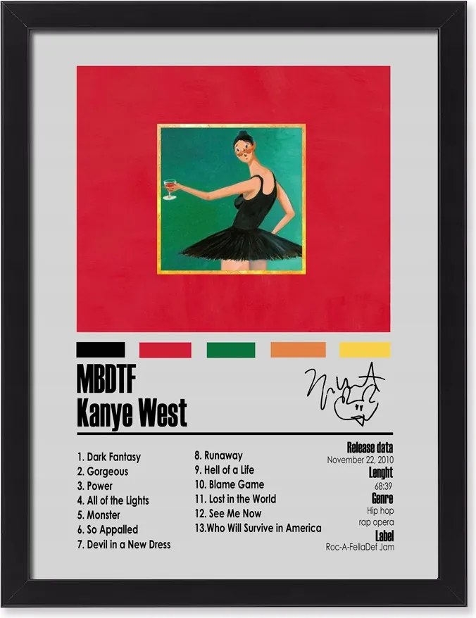 Kanye West My Beautiful Dark Twisted Fantasy kép keretben album 30x20 cm