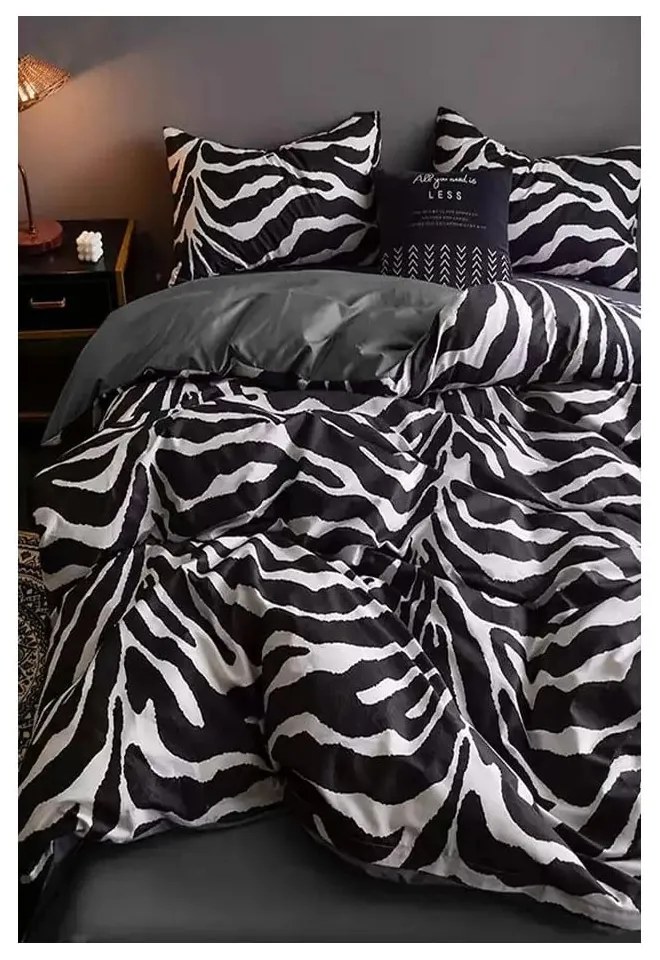 Fekete-fehér kétszemélyes-hosszabbított pamut ágyneműhuzat lepedővel 200x220 cm – Mila Home