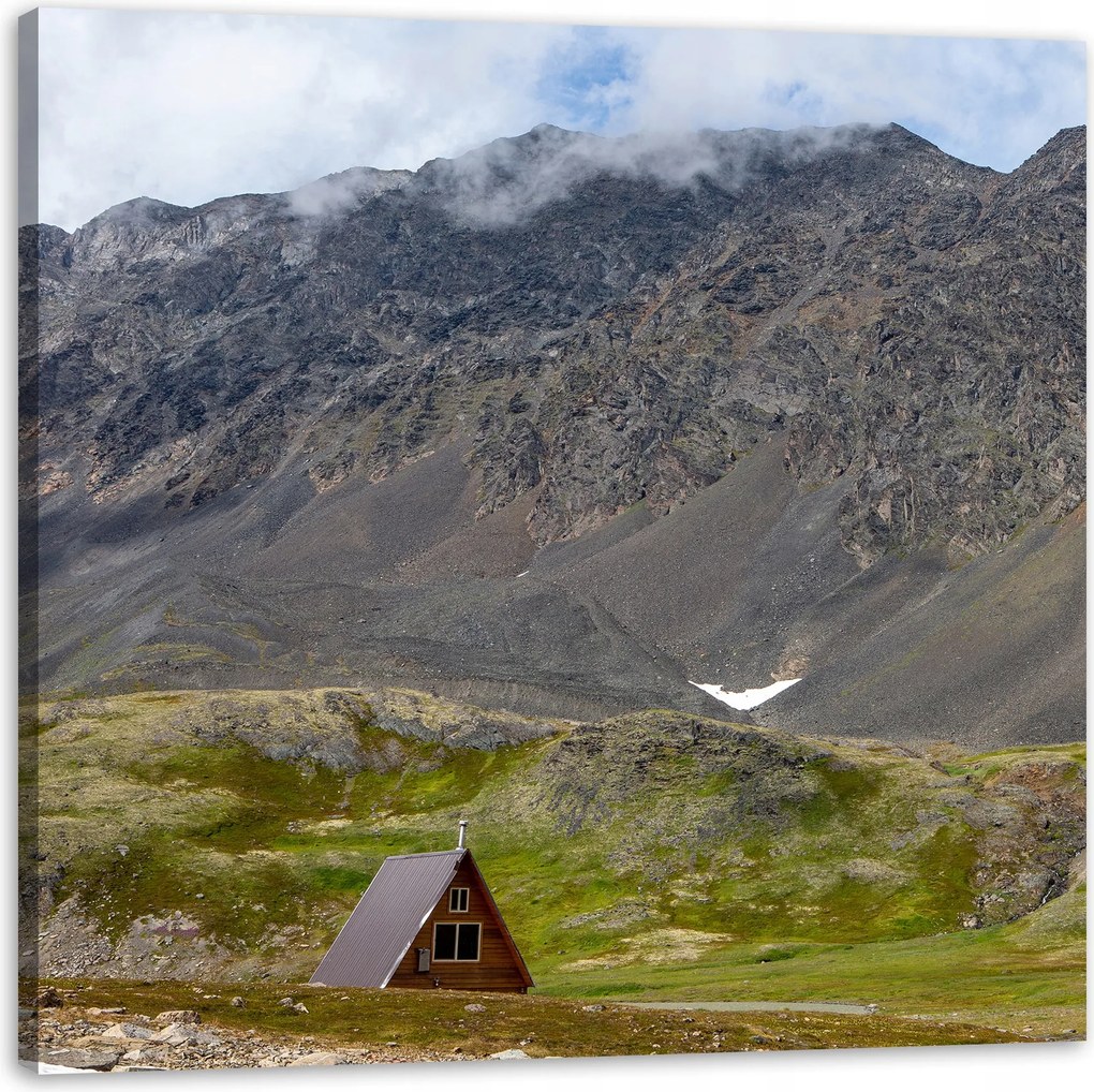 Vászonkép Természet Házikó a hegyekben Kilátás a hegyekre 40x40 cm