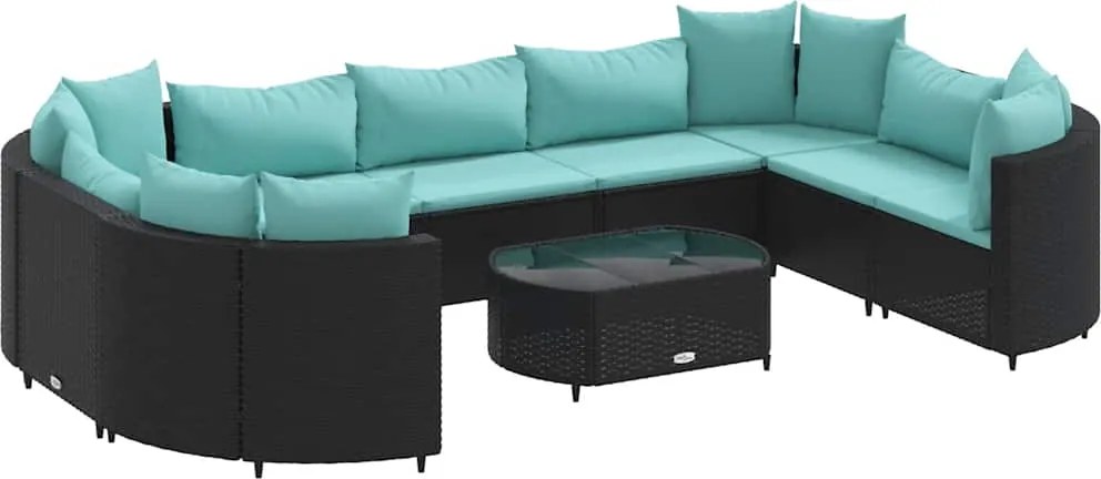 vidaXL 10 részes fekete polyrattan kerti ülőgarnitúra párnákkal