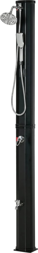 Outsunny Kültéri Napelemes Zuhany 35 L Kert Zuhany 2 Zuhanyfejjel Meleg és Hideg Víz 0-55°C-ig Medencéhez Teraszhoz Tengerparthoz 17.5x14.5x216 cm Fek
