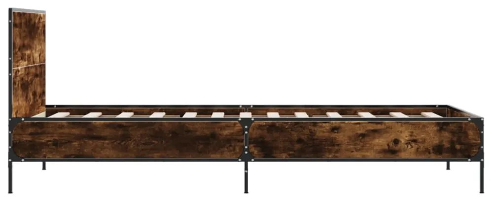 füstös tölgyszínű szerelt fa és fém ágykeret 90 x 190 cm